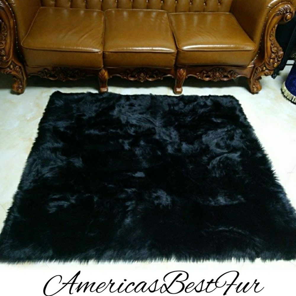 FAUX FUR BLACK SHAGGY PLUSHY AREA RUG